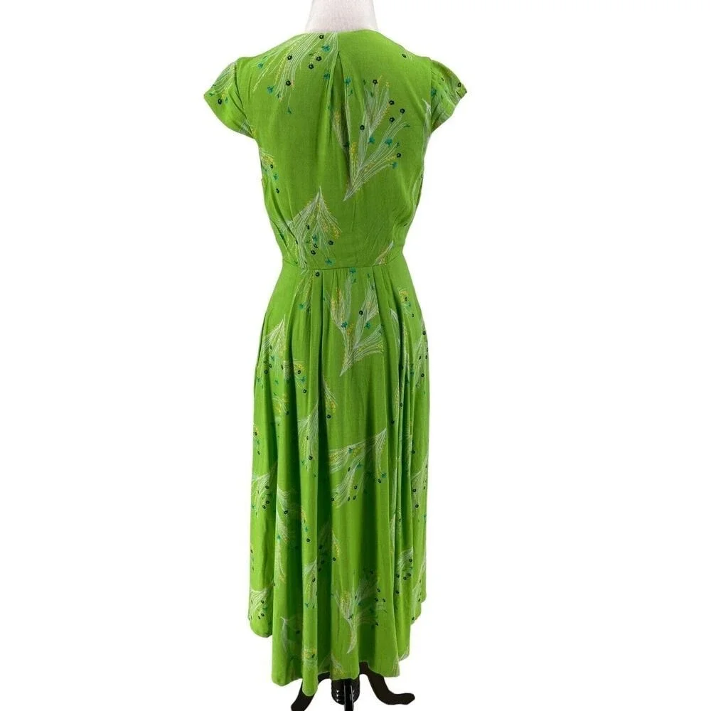 Free People Women's Green Print Retro Midi Dress Size 0